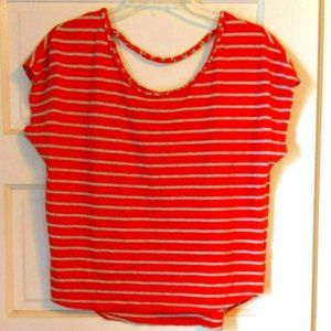 Tura by Vince Camuto  Orange & Gray Striped Short Sleeve Knit Top T-Shirt